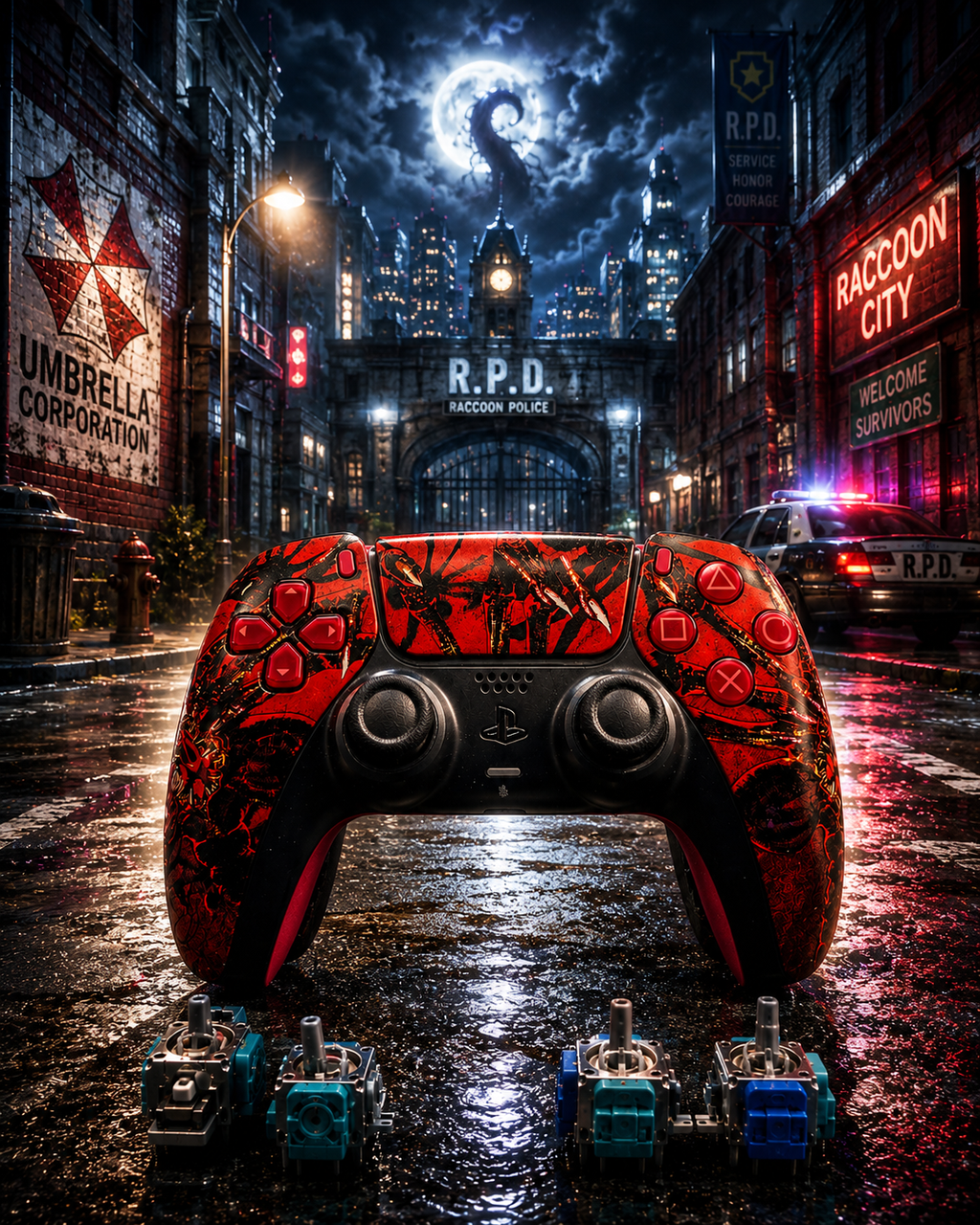 Rapid Fire Mod Pre-Built - PS5 Controller - Red Alien - TMR, Clicky Triggers, 4 Buttons