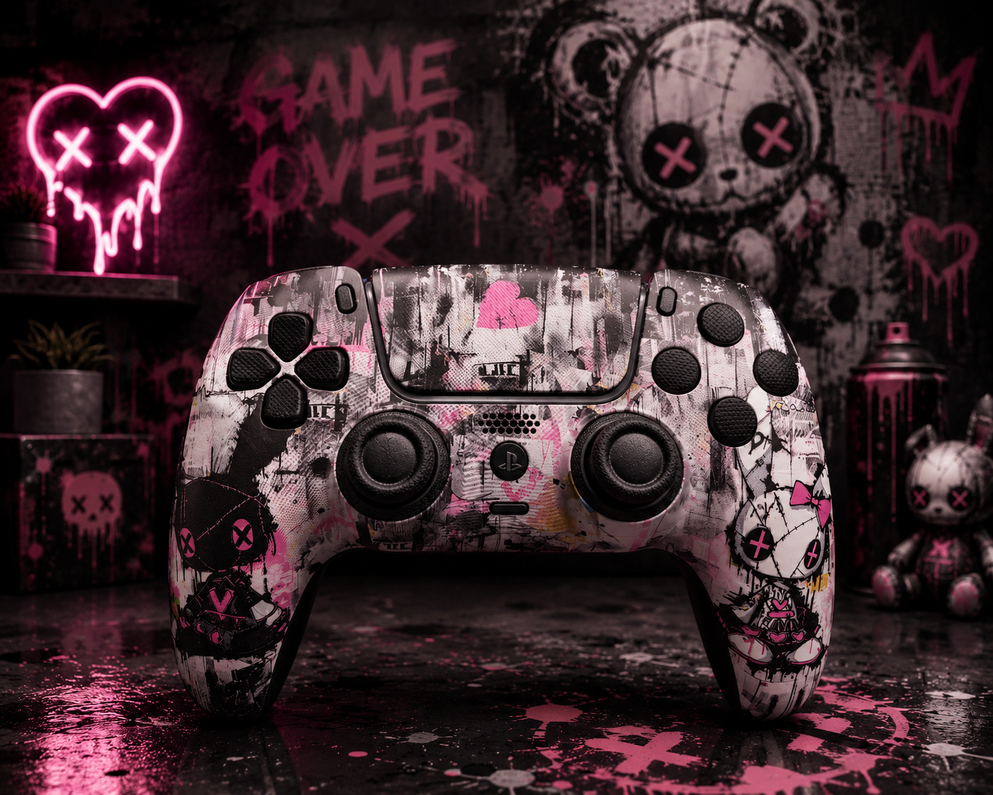 Custom Pre-Built - PS5 Controller - Toxic Punk Bunny - TMR & Clicky Buttons