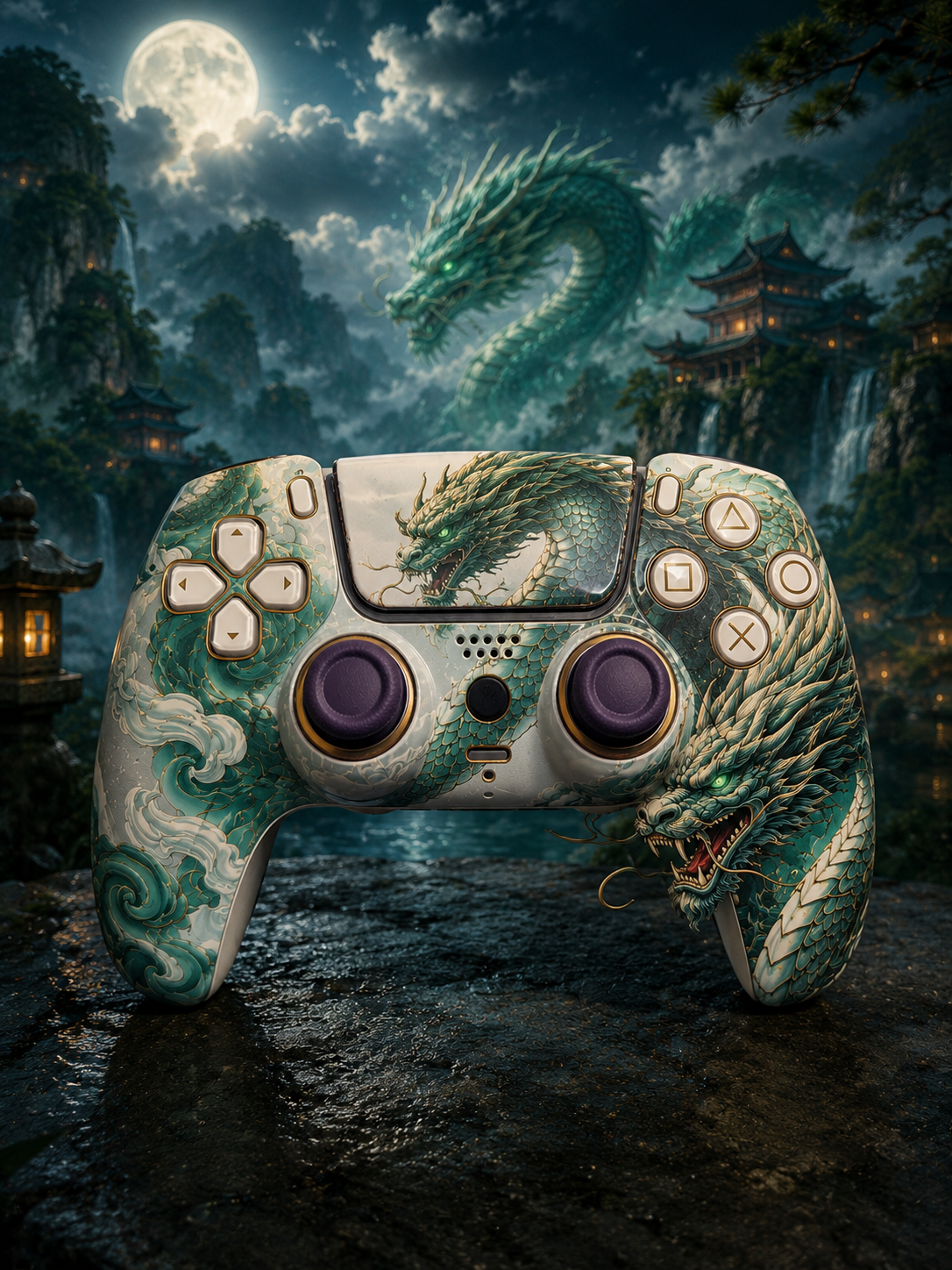 Custom Pre-Built - PS5 Controller - Jade Dragon - TMR & Smart Triggers